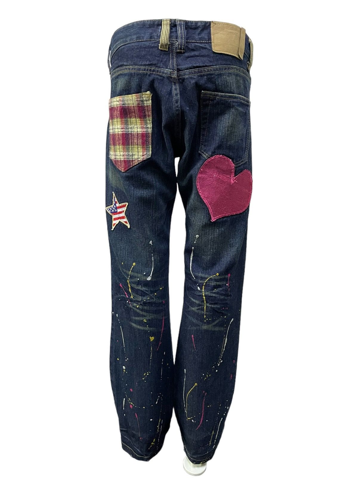 Point Loma Japan Patched Distressed Paint Splatter Jeans