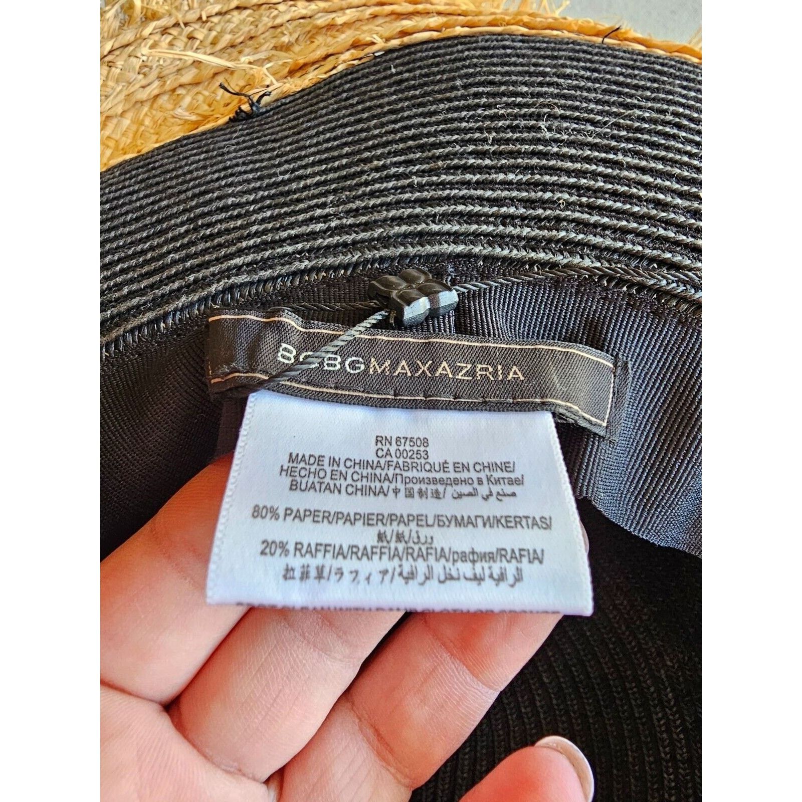 Bcbgmaxazria BCBGMAXAZRIA Black & Natural Frayed Brim Sun Hat Womens Size ONE SIZE - 2 Thumbnail