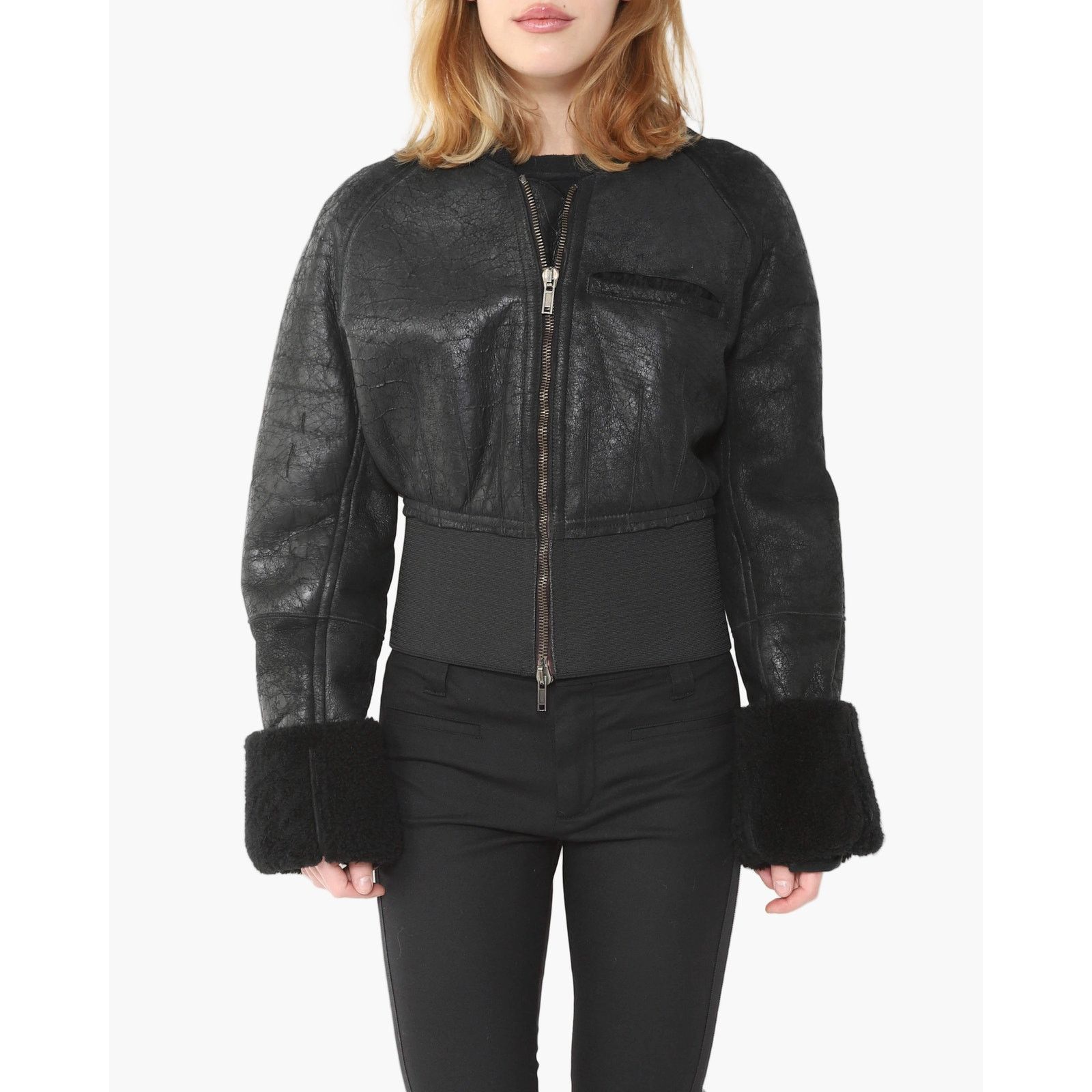 Haider Ackermann FW15 Sherling Jacket with Sintched Waist in Black Leather Size XS / US 0-2 / IT 36-38 - 1 Thumbnail