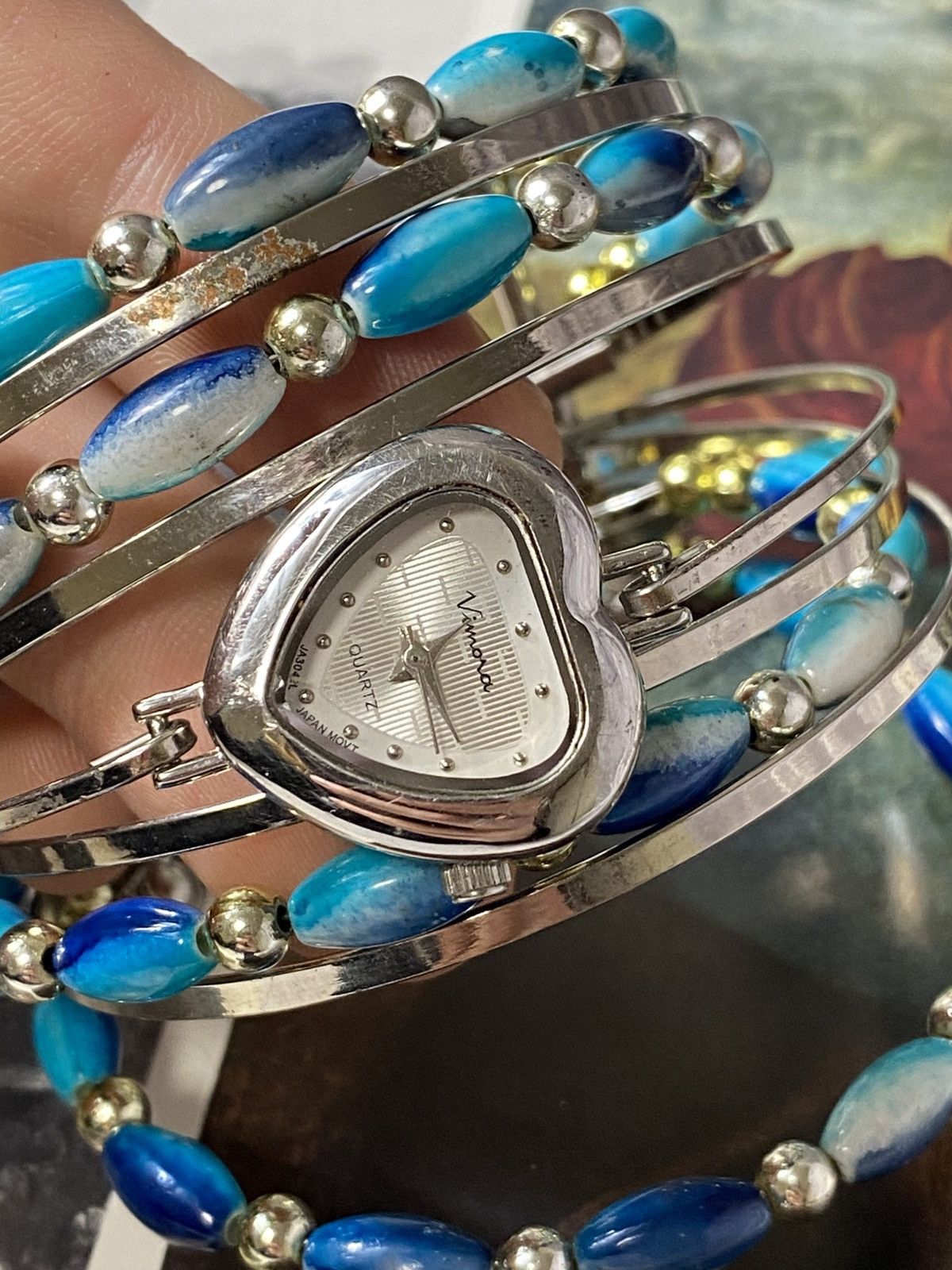 Japanese Brand Vimora Heart Watch. Turquoise Beaded Bangle. Vintage Y2K Size ONE SIZE - 2 Thumbnail