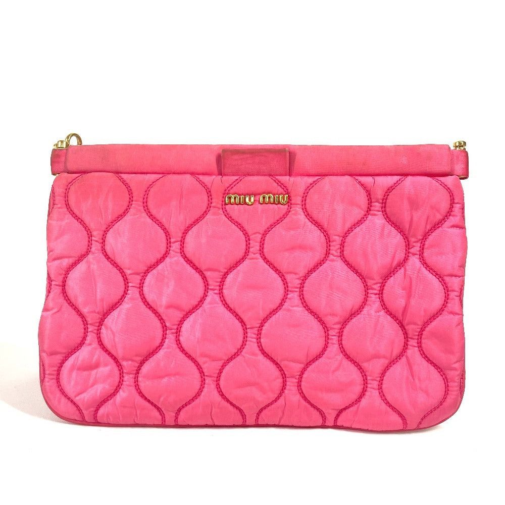 Miu Miu Miumiu Logo Matelasse With Straps Pouch Zippered Carrying Case Clutch Bag Nylon Women Pink Size ONE SIZE - 1 Thumbnail