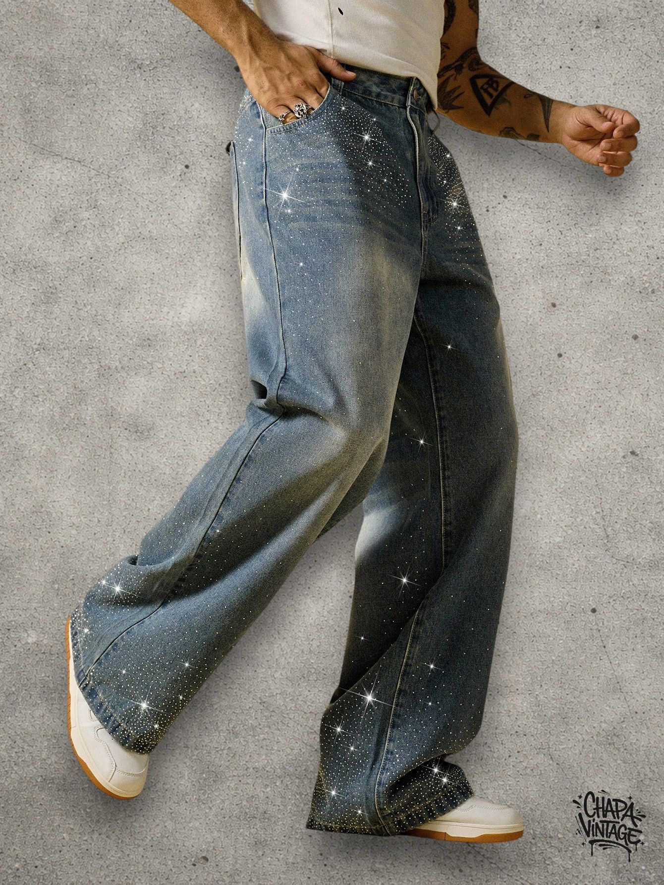 Japanese Brand Rhinestone straight jeans Size US 32 / EU 48 - 3 Thumbnail