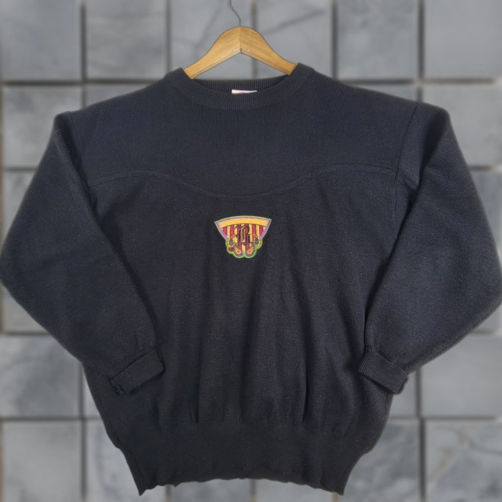 VINTAGE Bogner Sweater Mens XL Dark Gray Wool Embroidered Crew Neck 90s Ski Pullover