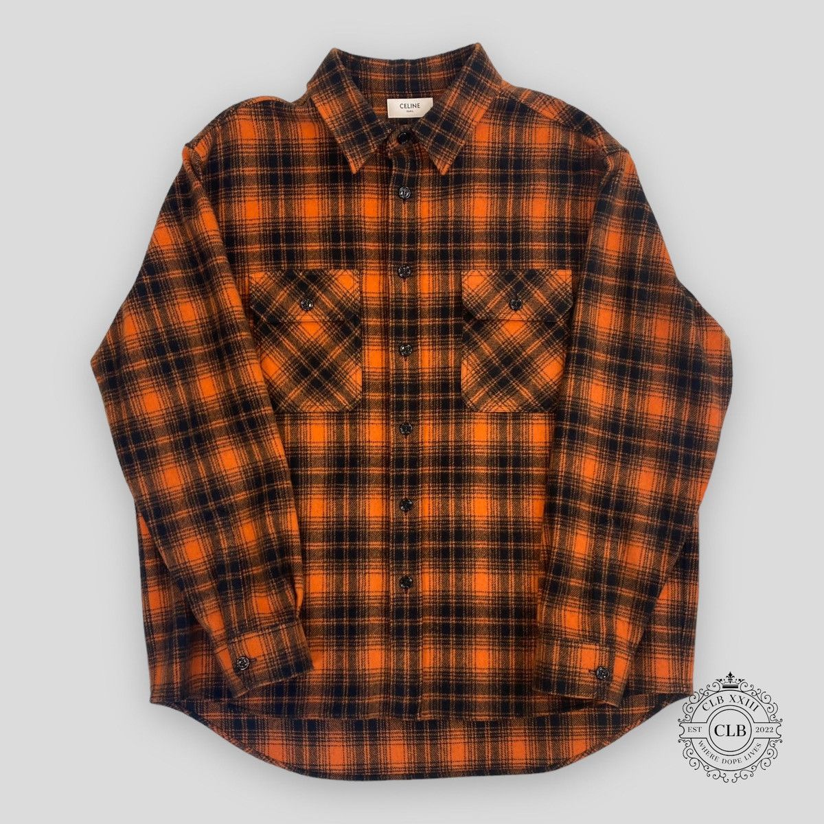 image of Celine Loose Shirt In Checked Wool Orange, Men's (Size XS)