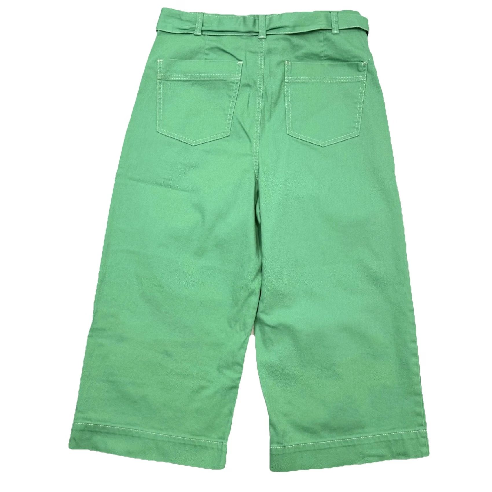 Vintage GB Junior Pants 11 Green Cropped Wide-Leg Belted Twill Pockets Stretch Casual Men/Women? Size 32" / US 10 / IT 46 - 2 Thumbnail