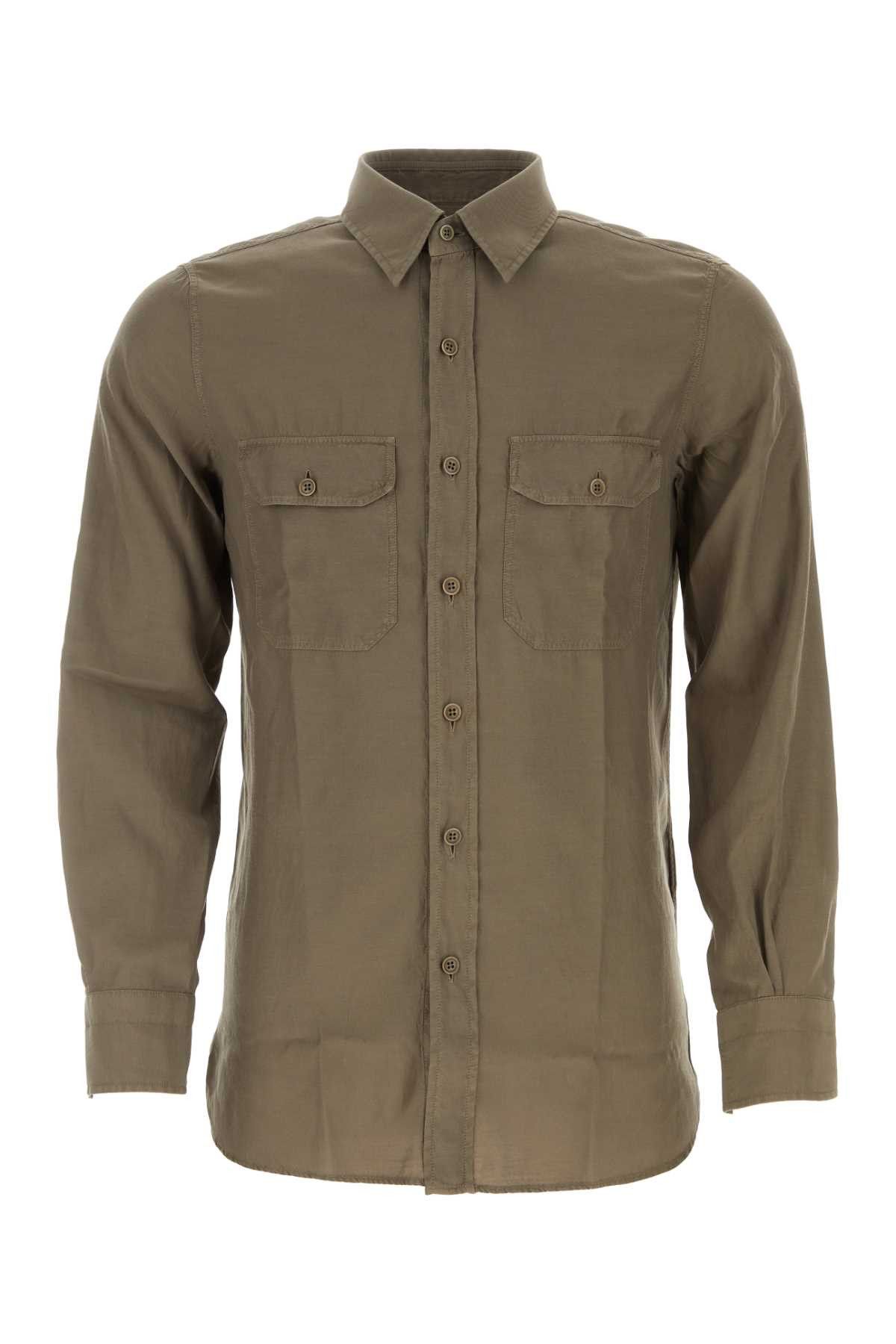 image of Tom Ford Army Green Cupro Blend Shirt, Men's (Size Medium)