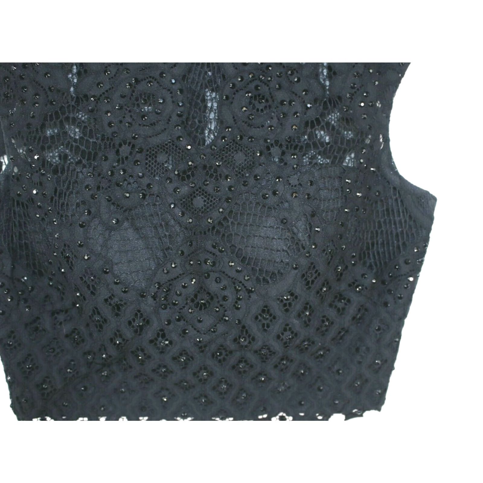 Vintage Temptation Blouse Lace Sequin Full Zip Black Womens Sleeveless Round Neck 0 Size Size XS / US 0-2 / IT 36-38 - 3 Thumbnail