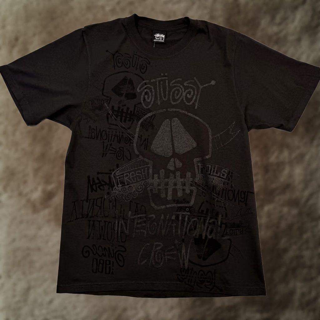 Vintage Stussy Shirt Mens S Faded Black Skulls Pig Dyed Tee Graphic Streetwear Size US S / EU 44-46 / 1 - 1 Thumbnail