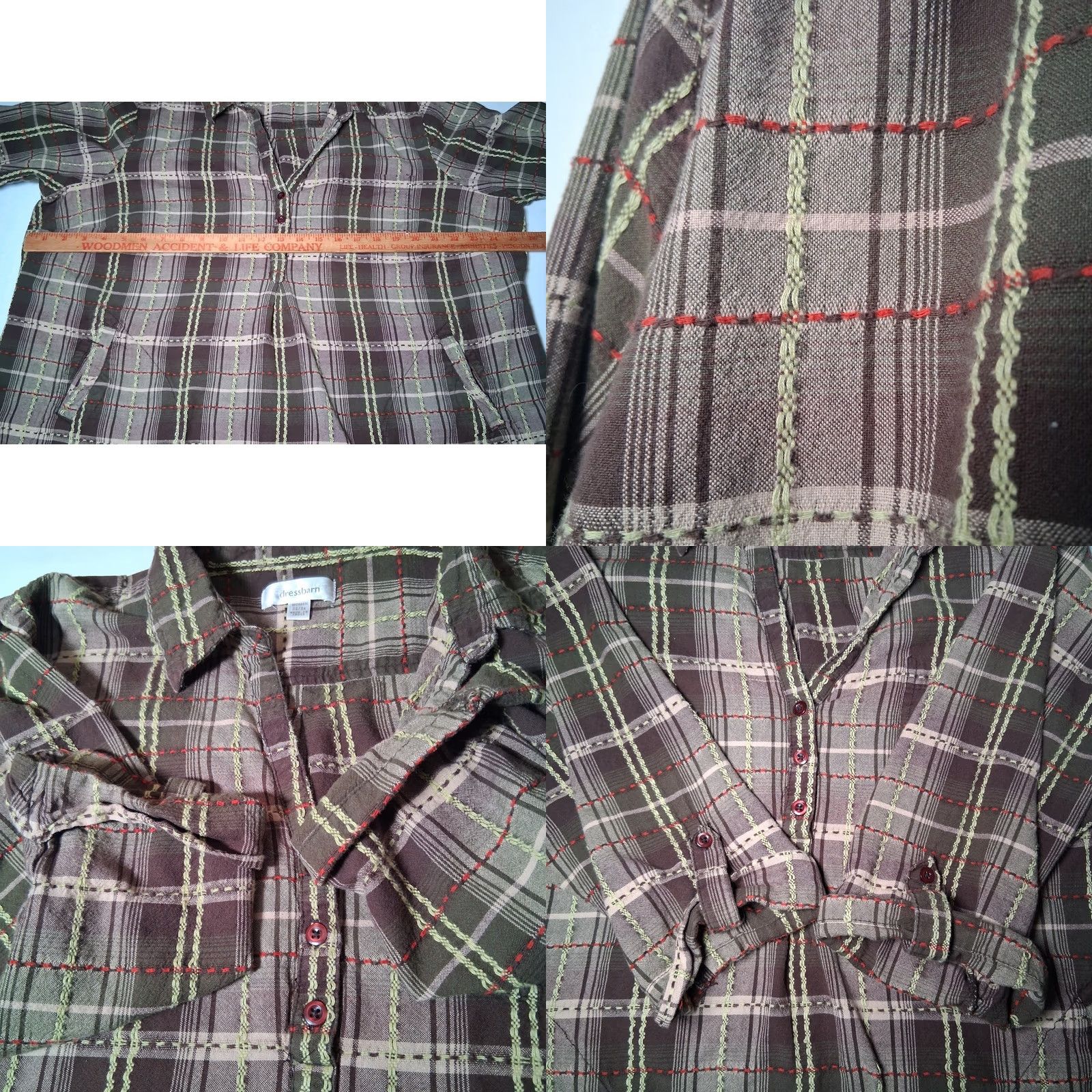 Vintage VINTAGE Dressbarn Blouse Women Plus Size 22/24 Green Plaid V-Neck 3/4 Sleeve Pocket Lagenlook Quilted Pullover Top Ladies Size 3XL / US 20-22 - 8 Thumbnail