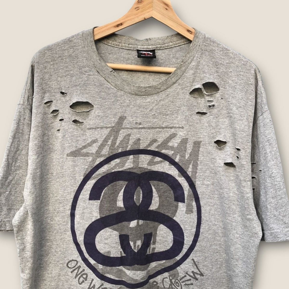 Stussy Vintage Stussy One World One Crew Distressed Grunge tees Size US L / EU 52-54 / 3 - 4 Thumbnail