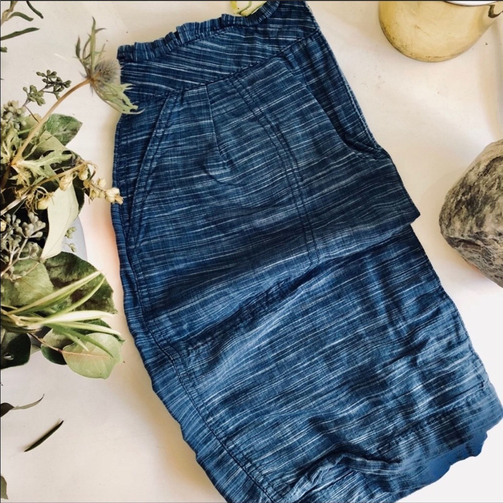 J CREW Light Navy Blue White Linen Playa Mini Skirt Casual 0