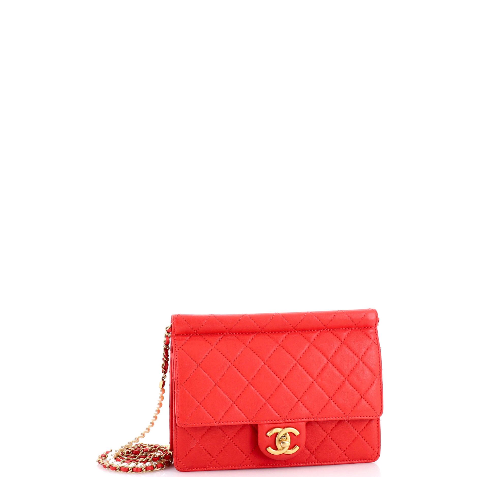 Pearl Chain Flap Bag Quilted Lambskin Medium
