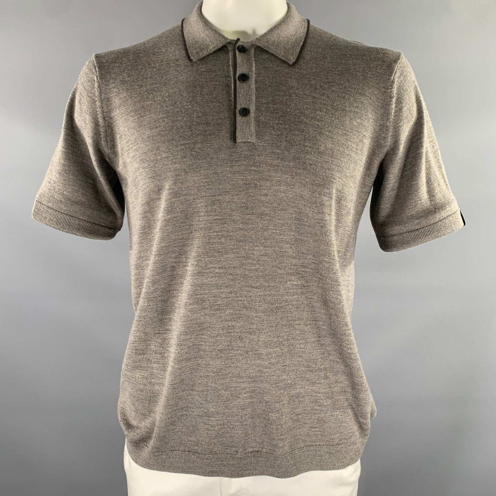 Rag & Bone RAG & BONE L Brown Black Knitted Wool Cashmere Buttoned Polo Size US L / EU 52-54 / 3 - 1 Thumbnail