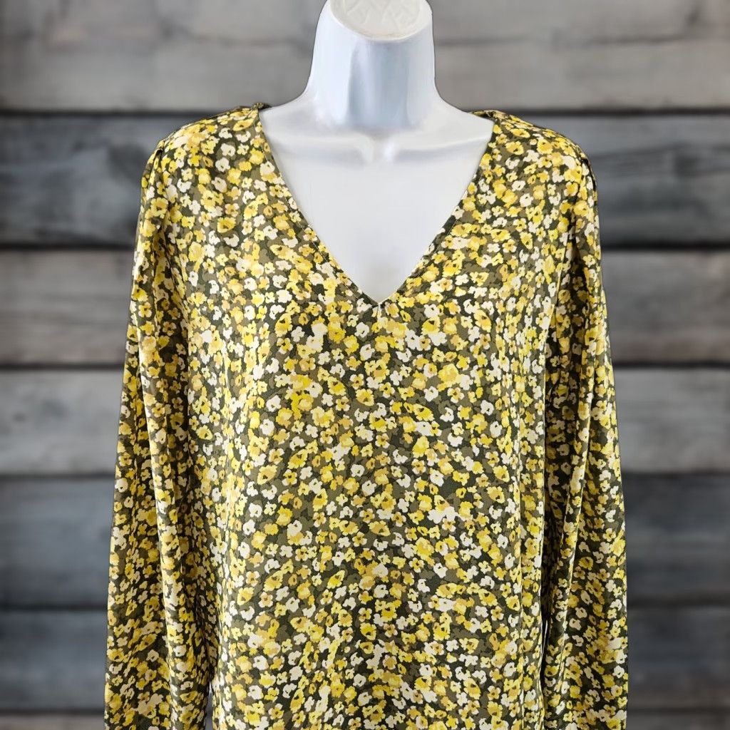 Loft LOFT Womens Top Blouse Yellow White Floral Long Sleeve V-Neck M / Size M / Casual Shirt Ladies Size M / US 6-8 / IT 42-44 - 1 Thumbnail