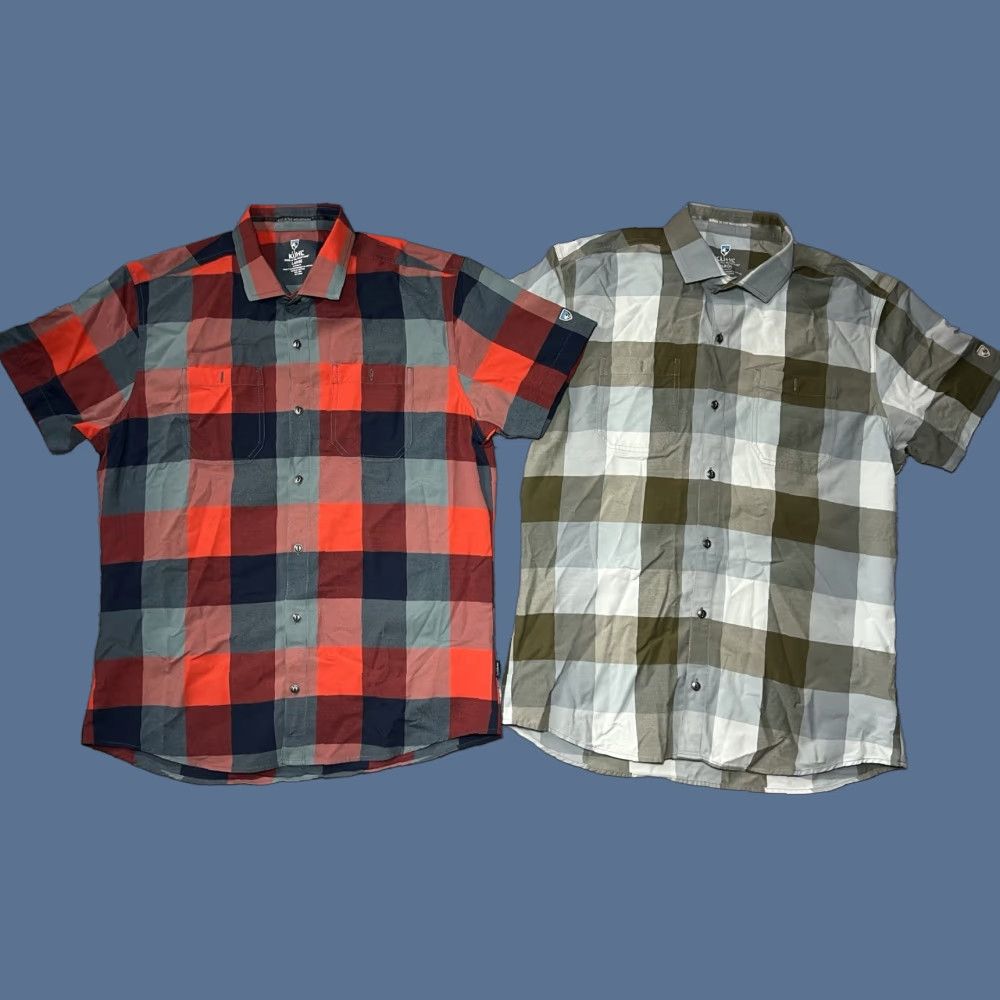 Vintage Kuhl Shirt Mens Blue Plaid Tapered Short Sleeve Button Up M/L Read Size US L / EU 52-54 / 3 - 1 Thumbnail