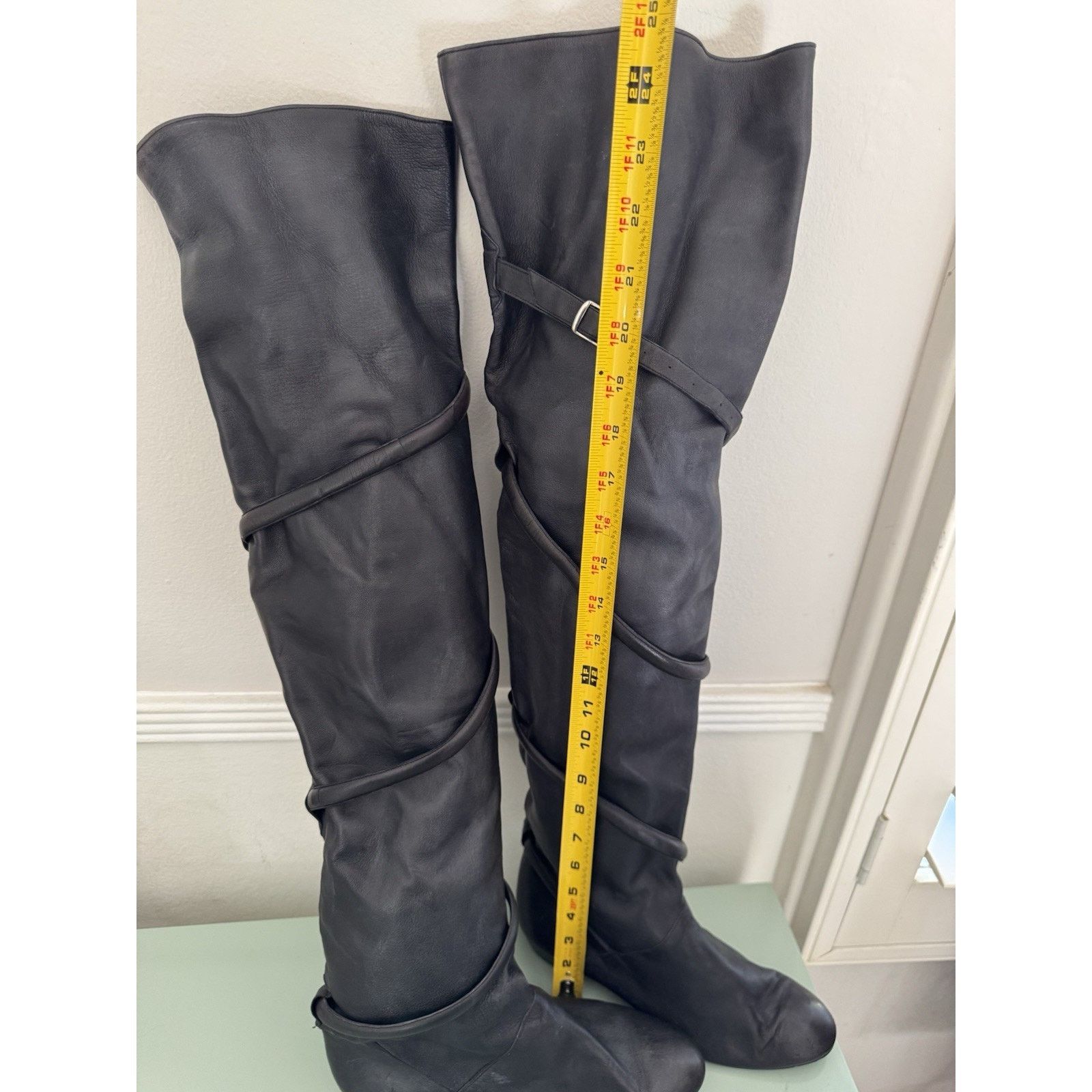 Tokio Kumagai RARE 1980s TOKIO KUMAGAI Black Over The Knee Boots Sz 37.5 Size US 7 / IT 37 - 8 Thumbnail