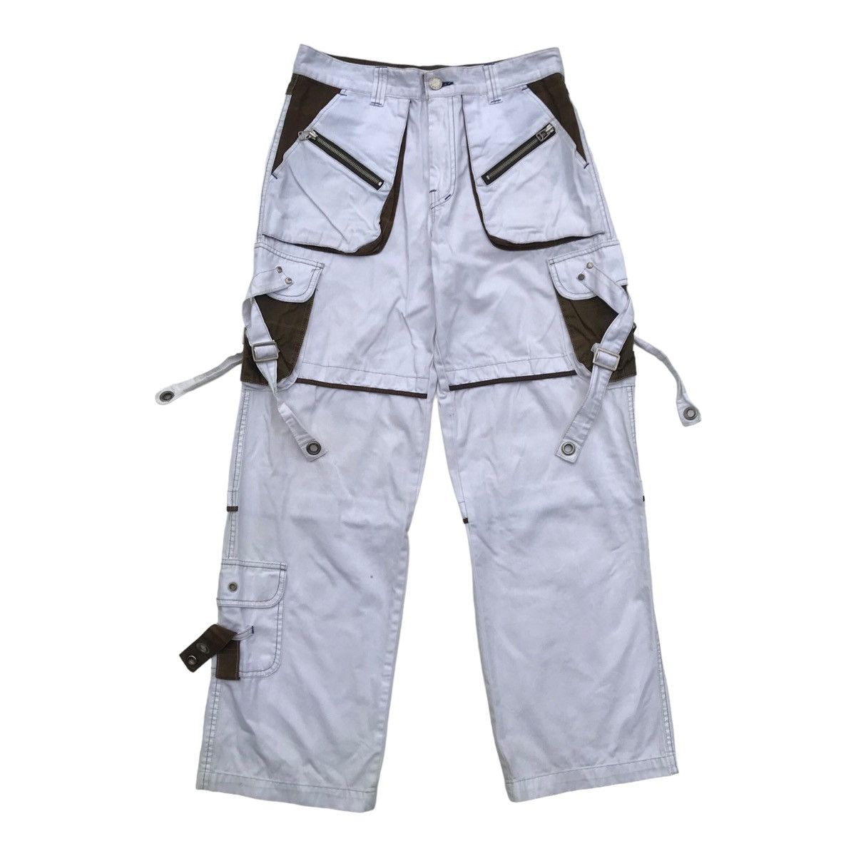 Japanese Brand Blue Luis White Tactical Multipocket Cargo Streetwear Pants Size US 31 - 1 Thumbnail