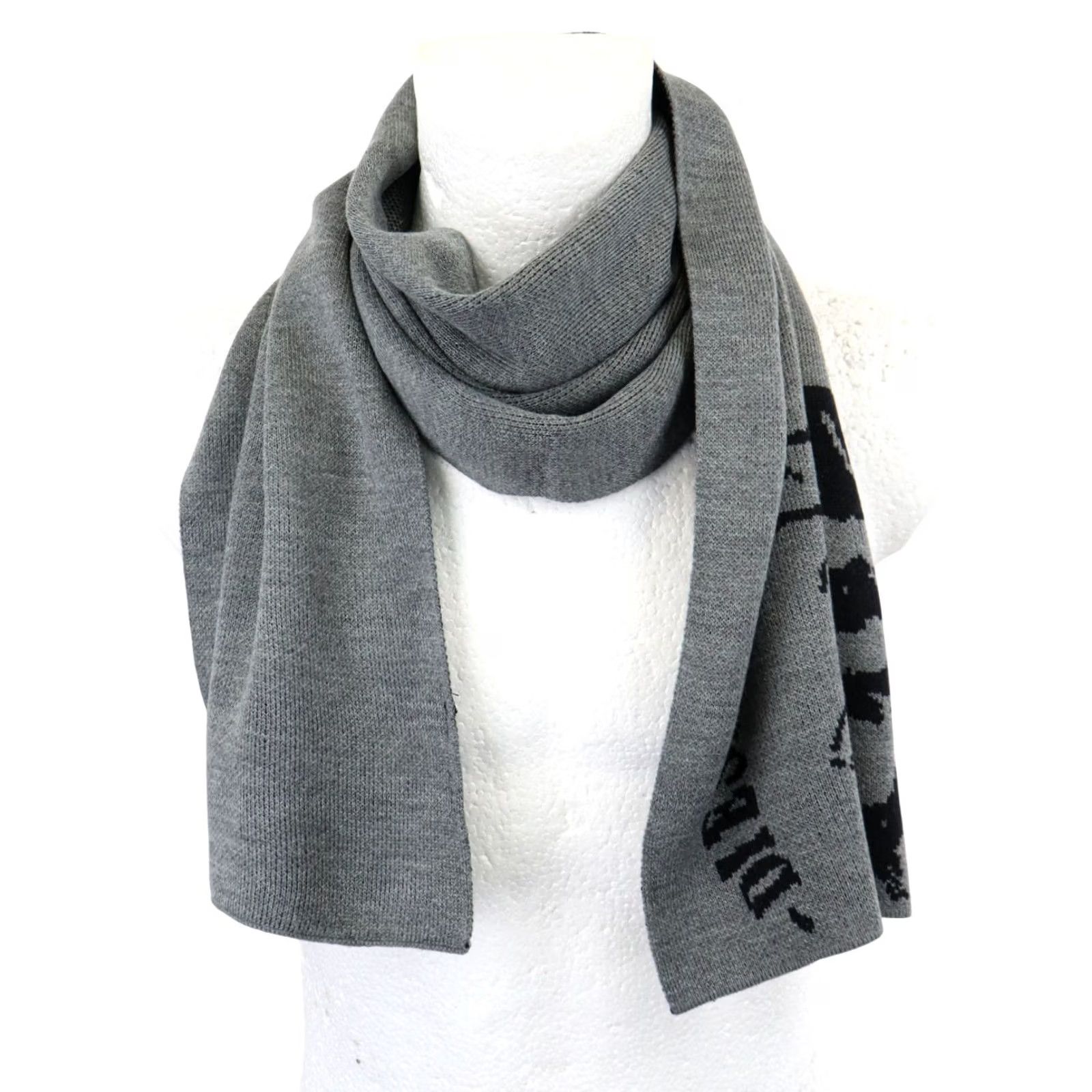 Diesel DIESEL Scarf Men ONE SIZE Grey Logo Rib Knitted Rectangle Muffler Size ONE SIZE - 2 Thumbnail