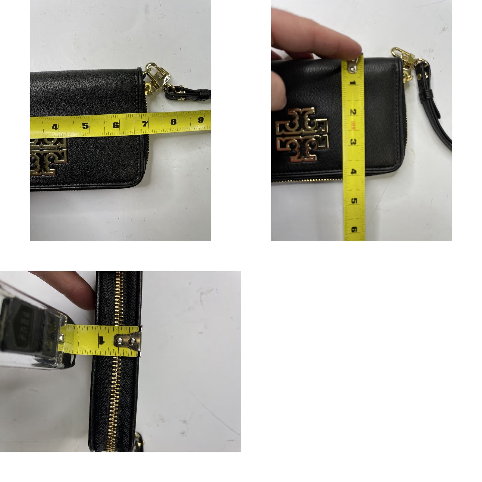 Tory Burch Tory Burch Wallet Zip-Around Black Leather Gold Logo Britten Smart Phone Wristlet Women Black Leather Zip-Around Wallet Size ONE SIZE - 8 Thumbnail