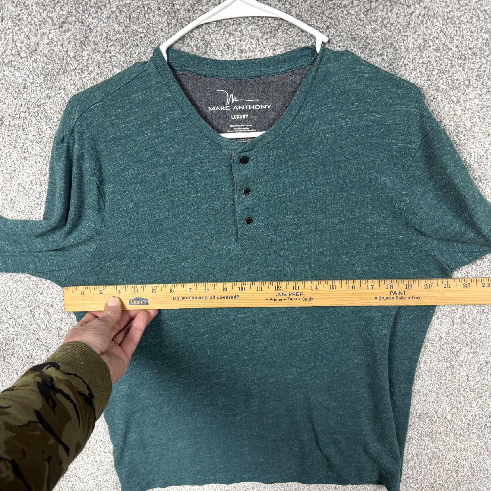 Vintage Marc Anthony Luxury Shirt Mens L Green Henley Long Sleeve Solid Jersey 60/40 Cotton Polyester With Button 4-Front Placket Vintage? No Size US L / EU 52-54 / 3 - 4 Thumbnail