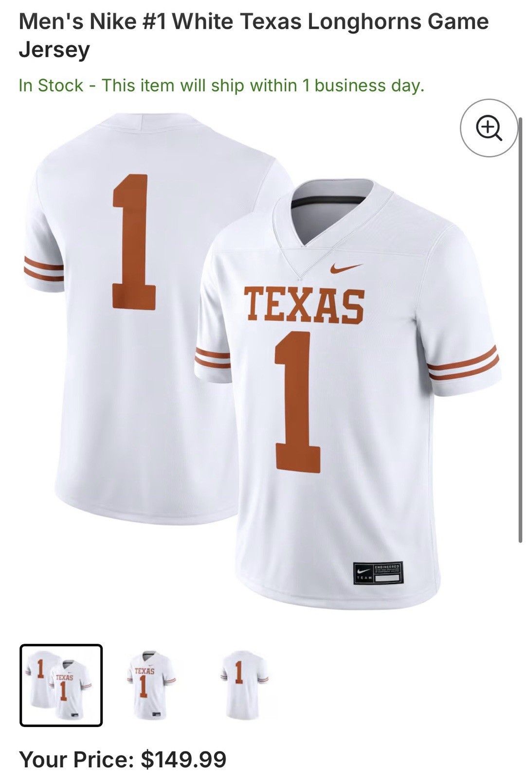 Nike Mens L Nike White University Texas Longhorns Jersey Football Size US L / EU 52-54 / 3 - 4 Thumbnail