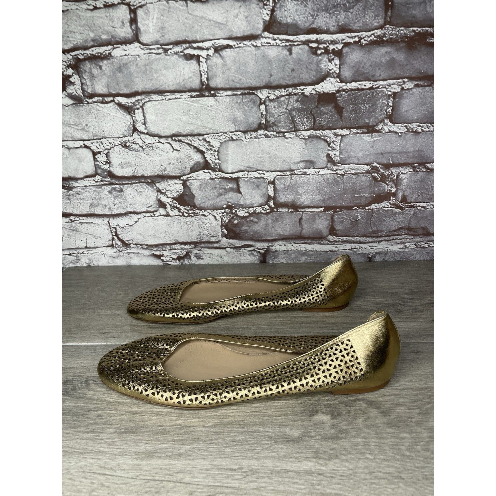 J.Crew J.Crew Nora Metallic Gold Leather Perforated Ballet Flats Wo Size US 10 / IT 40 - 15 Thumbnail