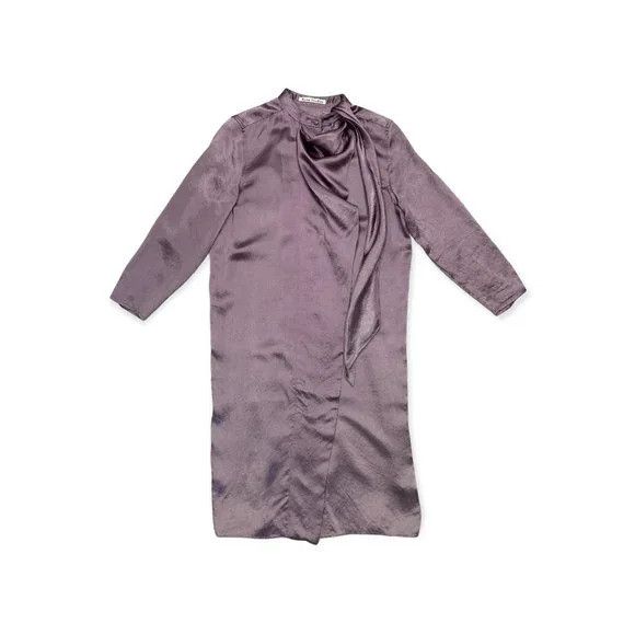 Acne Studios Doree Satin Dusty Purple Scarf-Collar Dress