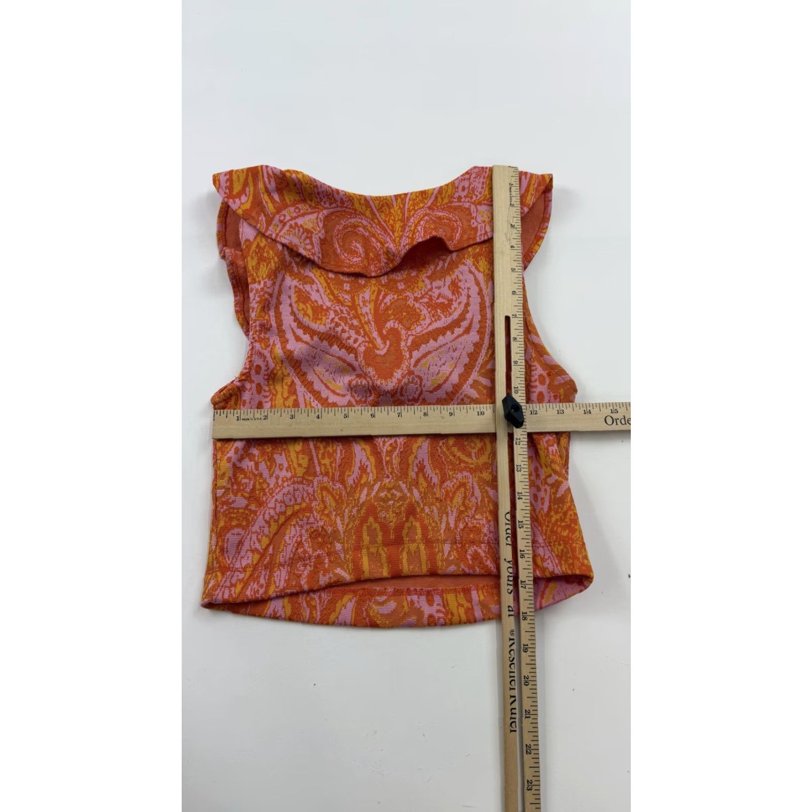 Zara Zara Crop Top Womens Medium Orange Paisley Sleeveless Boho Summer Ruffle V-Neck Size M / US 6-8 / IT 42-44 - 4 Thumbnail