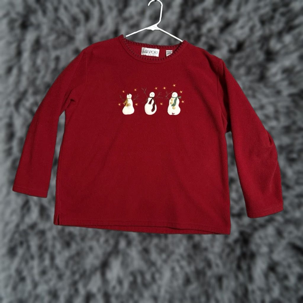 Etro CD Sport Sweatshirt Womens Large Embroidered Snowman Christmas Holiday Cozy Pullover Red Fleece Polyester Sweatshirt Size L / US 10 / IT 46 - 1 Thumbnail