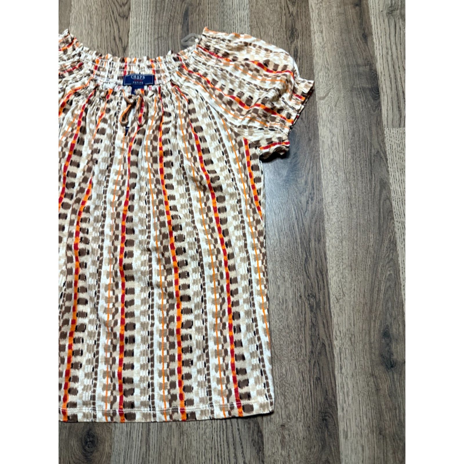 Chaps NWT CHAPS Shirt Women's Petite Medium Brown Red Orange Allover Print Size M / US 6-8 / IT 42-44 - 4 Thumbnail
