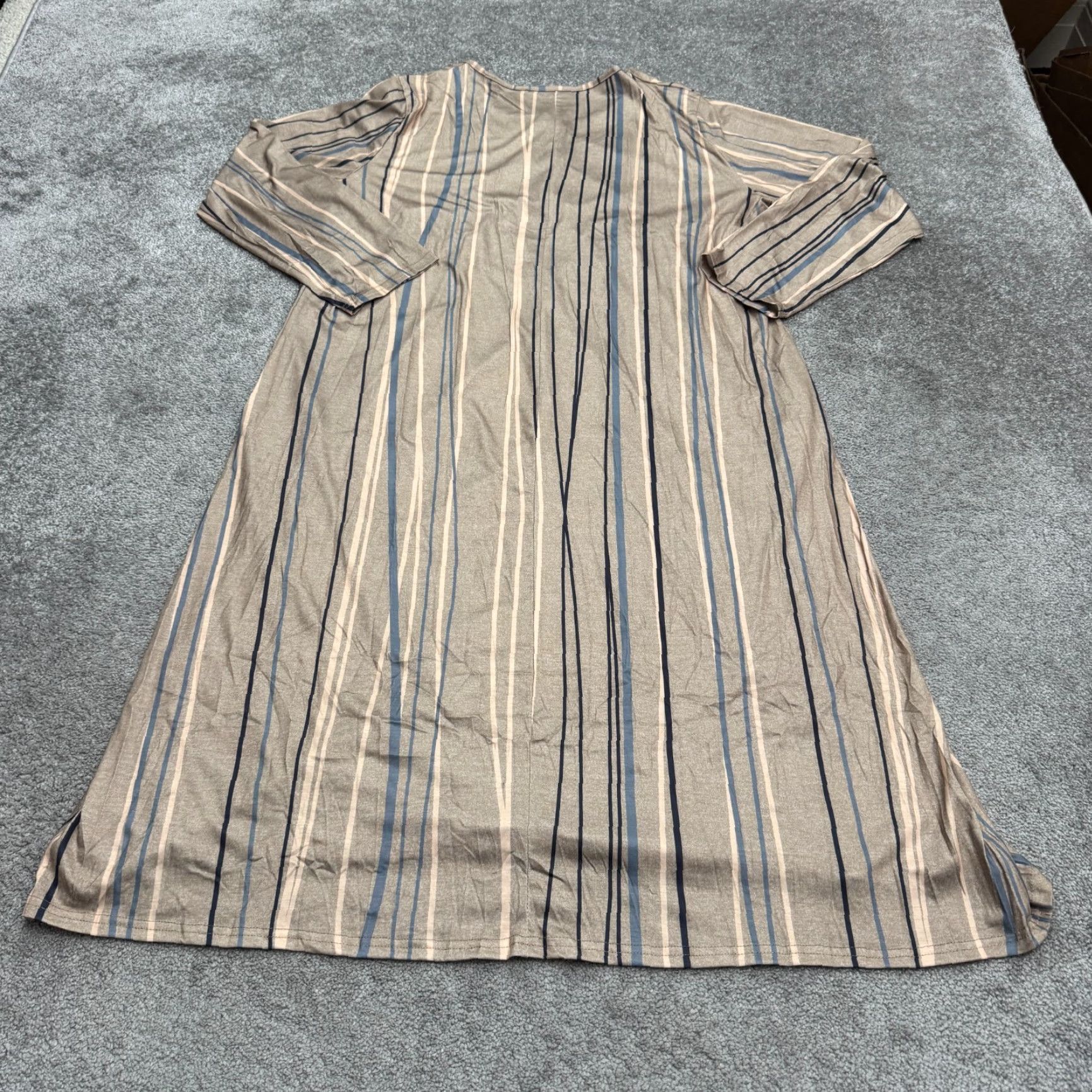 Vintage Unbranded Striped Midi Shift Dress Womens L Brown Button Pockets Size L / US 10 / IT 46 - 2 Thumbnail