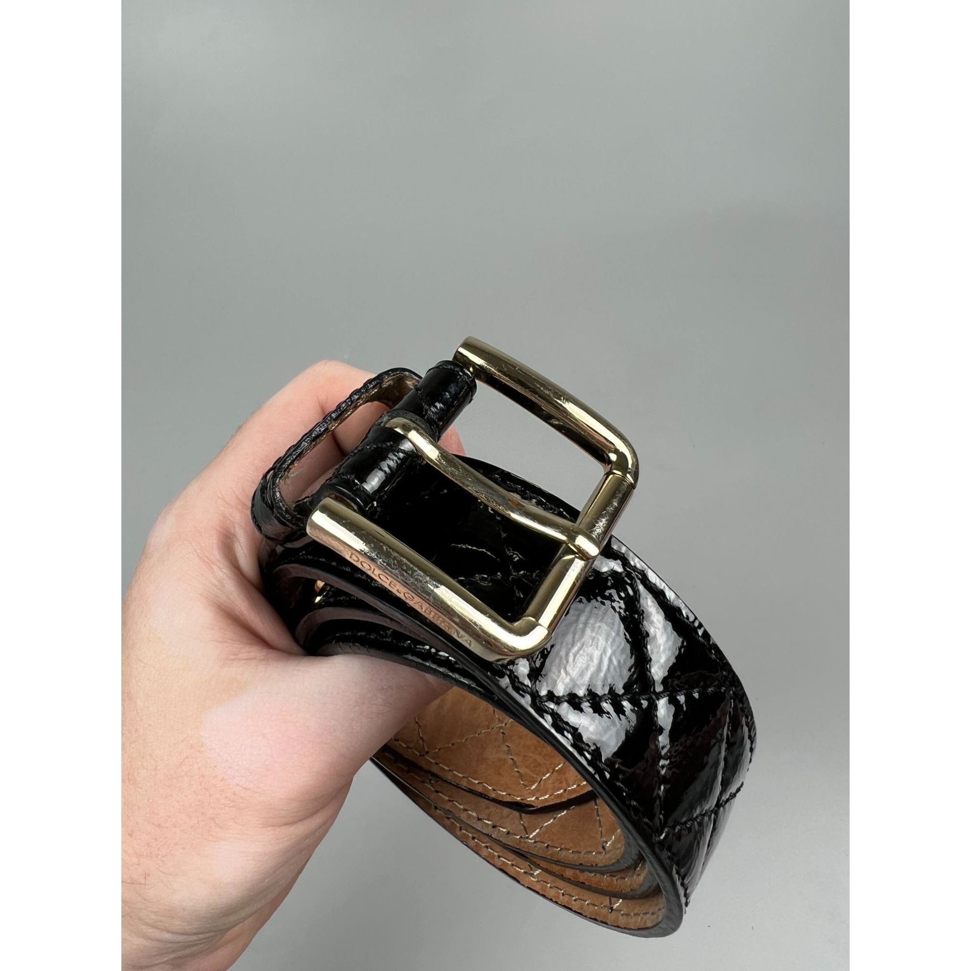 Dolce & Gabbana Dolce & Gabbana Patent Leather Quilted Logo Belt Size ONE SIZE - 5 Thumbnail