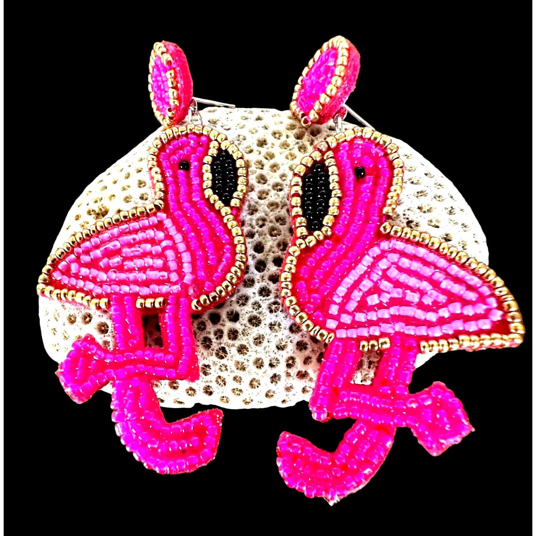 Handmade Flamingo Earrings Beaded Dangle Posts New Pink Statement Jew Size ONE SIZE - 5 Thumbnail