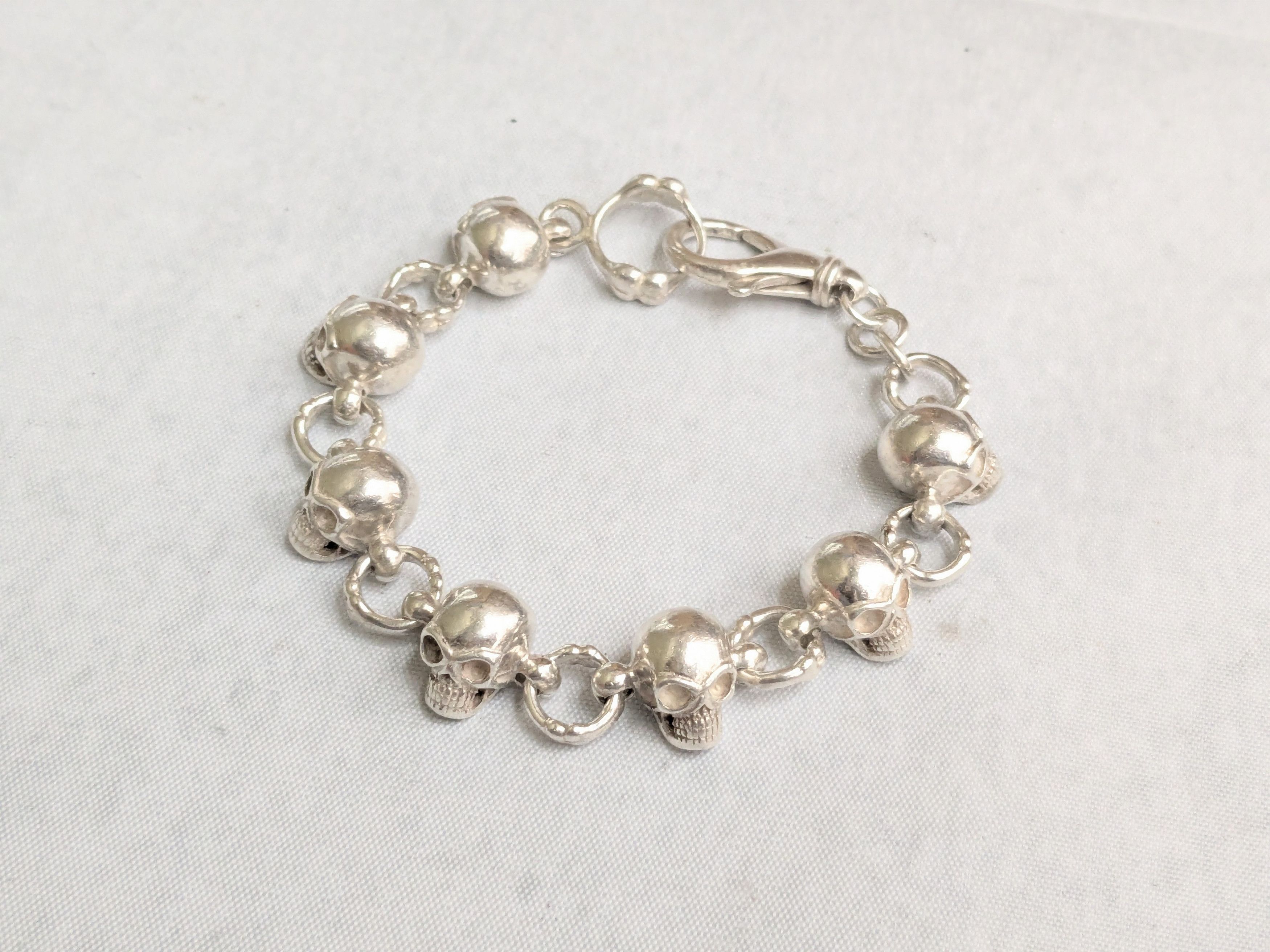 Jewelry Sterling Silver Skull Bracelet 8.5" Skelton Biker Punk Size ONE SIZE - 1 Thumbnail