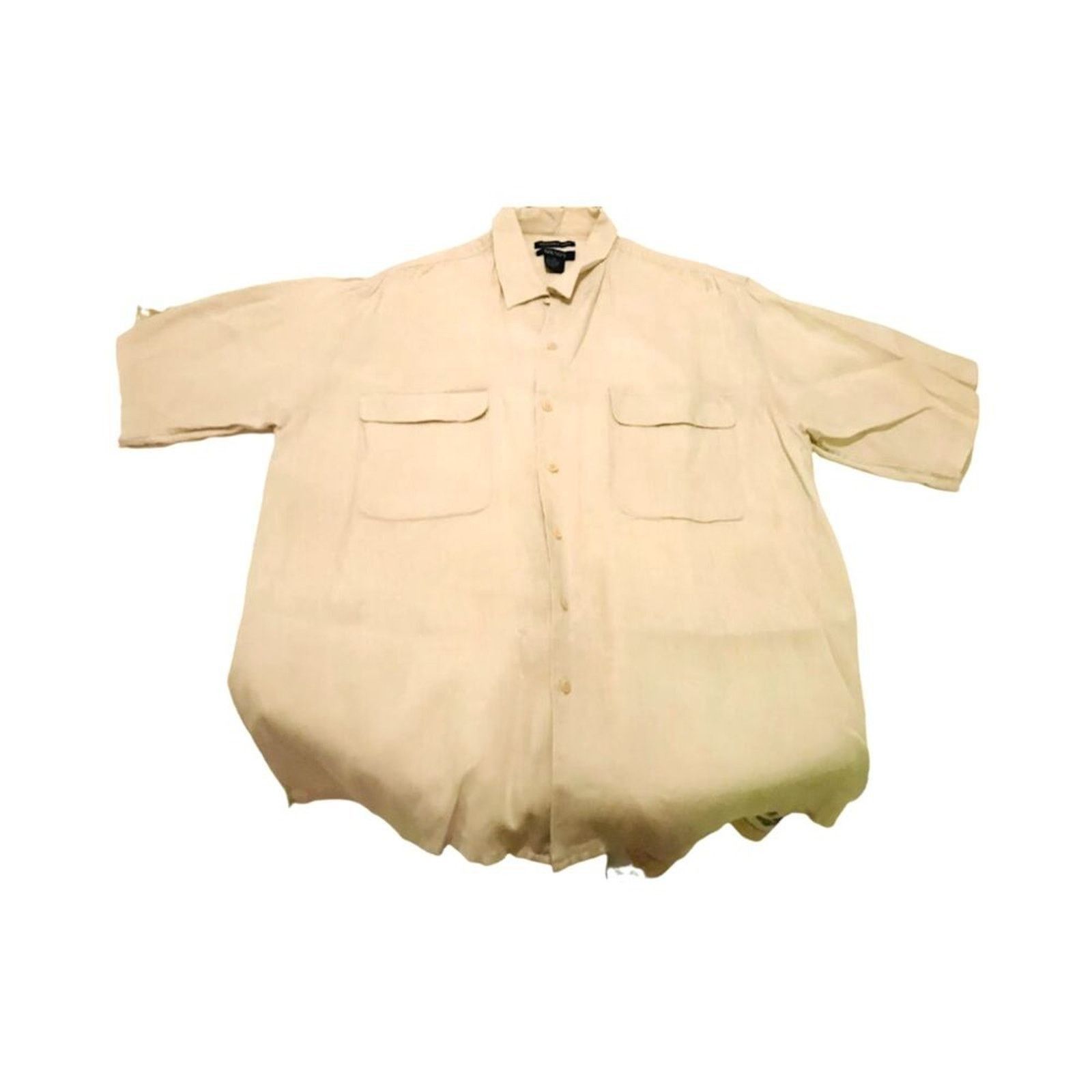 Trader Bay Vintage Trader Bay Men`s Shirt Beige Linen Cotton Short L Size US L / EU 52-54 / 3 - 1 Thumbnail