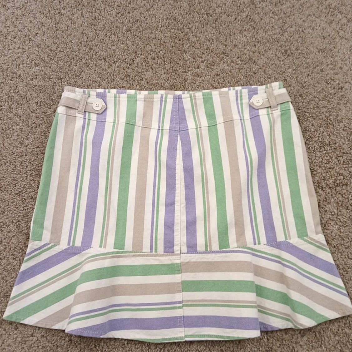 Loft Ann Taylor LOFT Skirt Short Trumpet Pockets Purple Green Striped Size 10 Women Regular Cotton Blend N/A Size 32" / US 10 / IT 46 - 6 Thumbnail