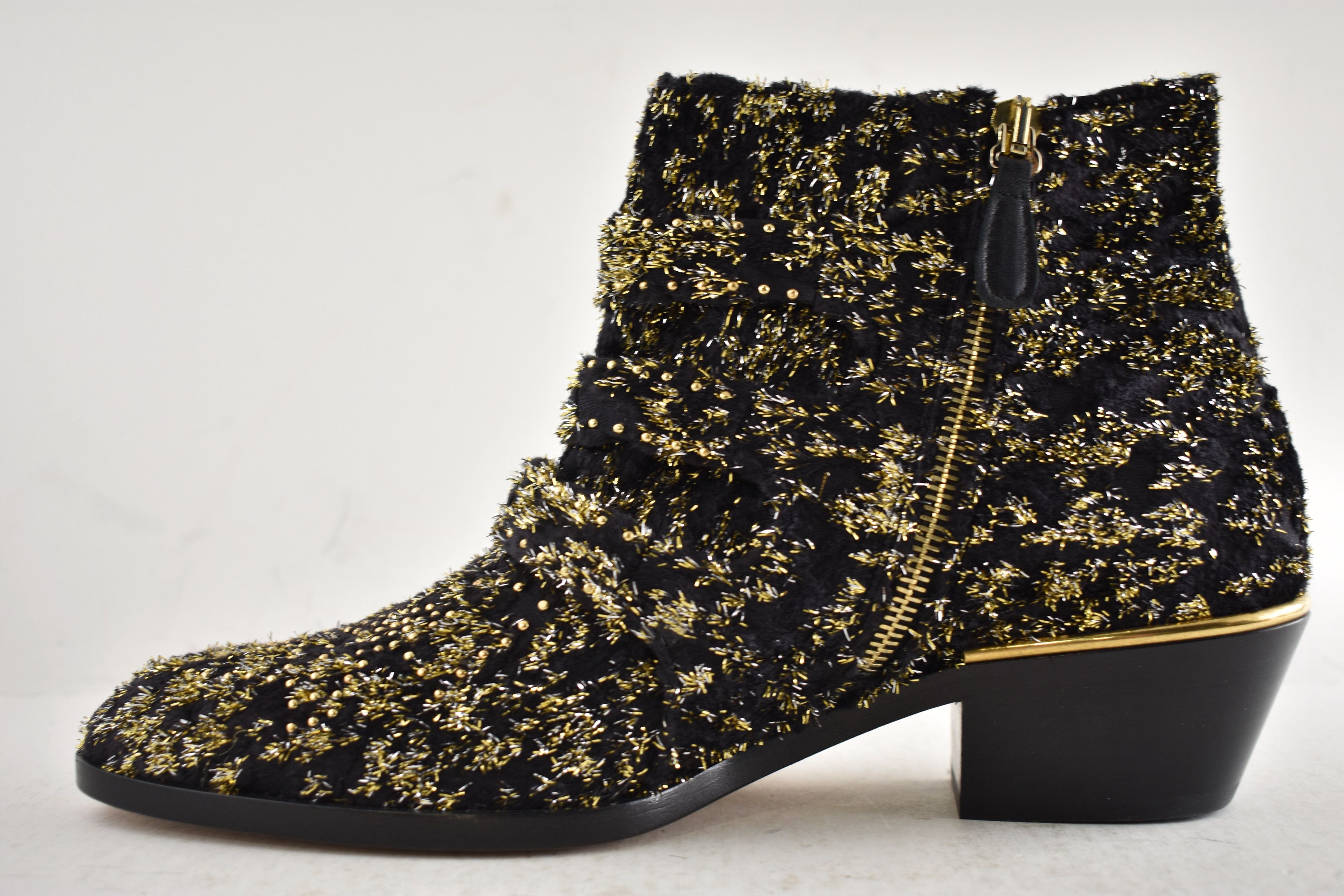 Chloe Chloe Suzanna Gold Velvet Studded Short Ankle Heel Bootie 37 Size US 7 / IT 37 - 11 Thumbnail
