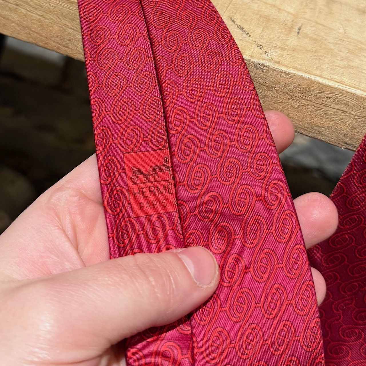 Hermes Hermès Swirl Chaine D'Ancre Red Silk Tie Size ONE SIZE - 8 Thumbnail