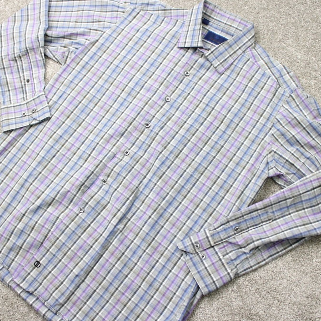 David Donahue David Donahue Shirt Mens XL Gray/Blue/Purple 100% Cotton Long Sleeve Button Up Size US XL / EU 56 / 4 - 4 Thumbnail