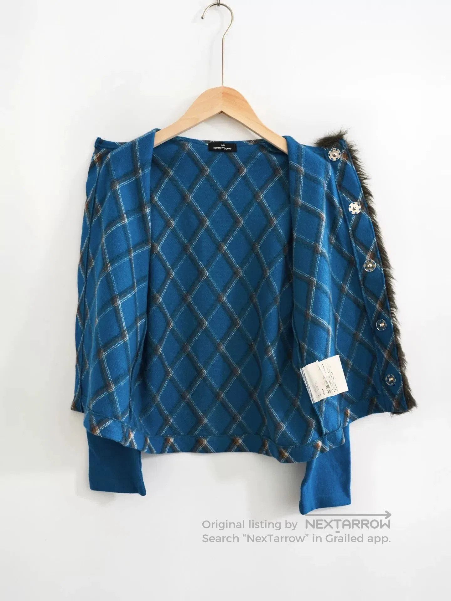 Comme des Garcons blue plaid cardigan with fur detail. Size M / US 6-8 / IT 42-44 - 7 Thumbnail
