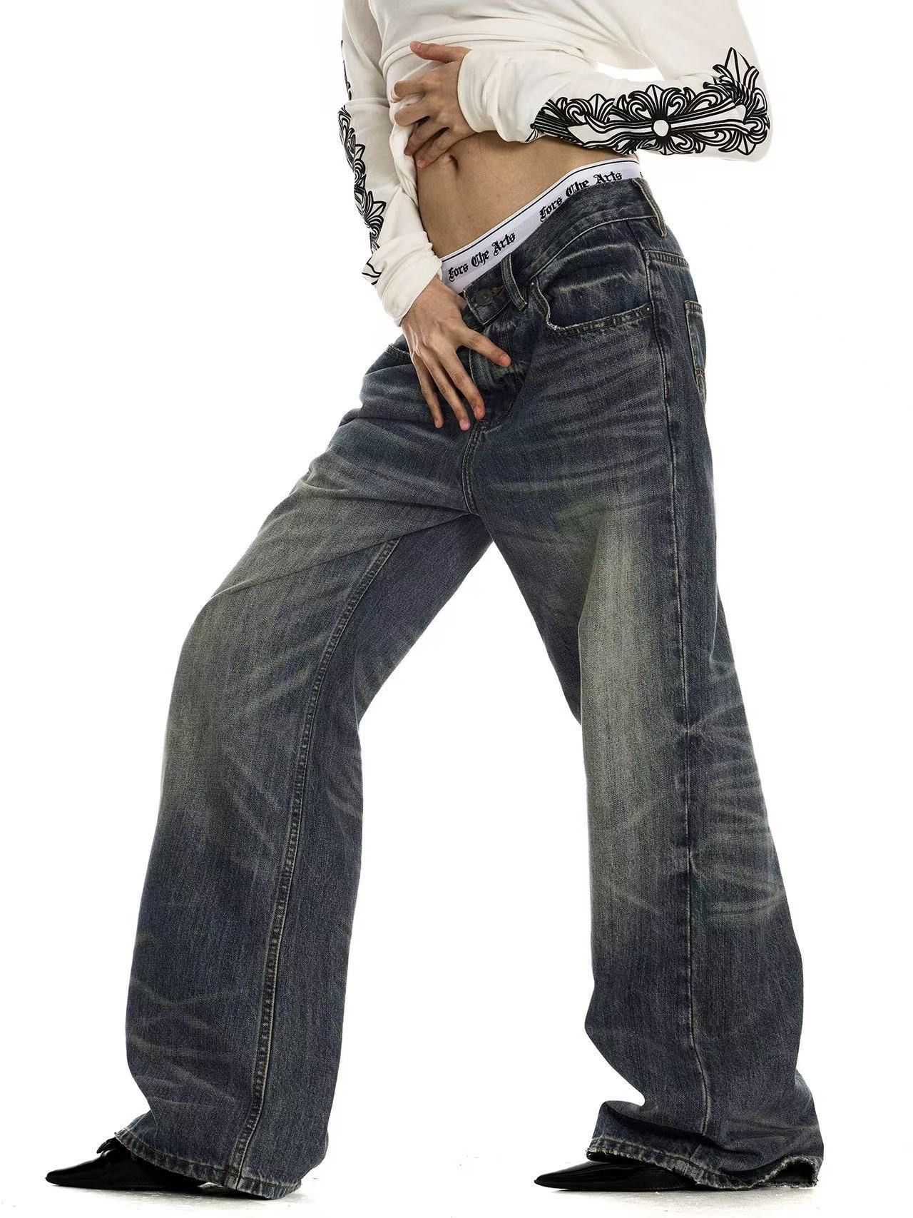 Japanese Brand American retro washed distressed straight leg jeans for men Size US 32 / EU 48 - 3 Thumbnail