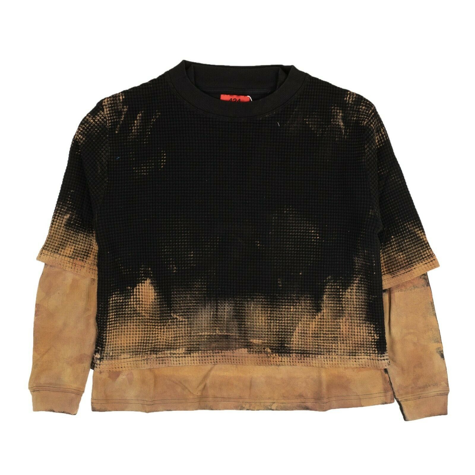 image of 424 On Fairfax Black & Brown Waffle Crewneck Layered T-Shirt Size M, Men's