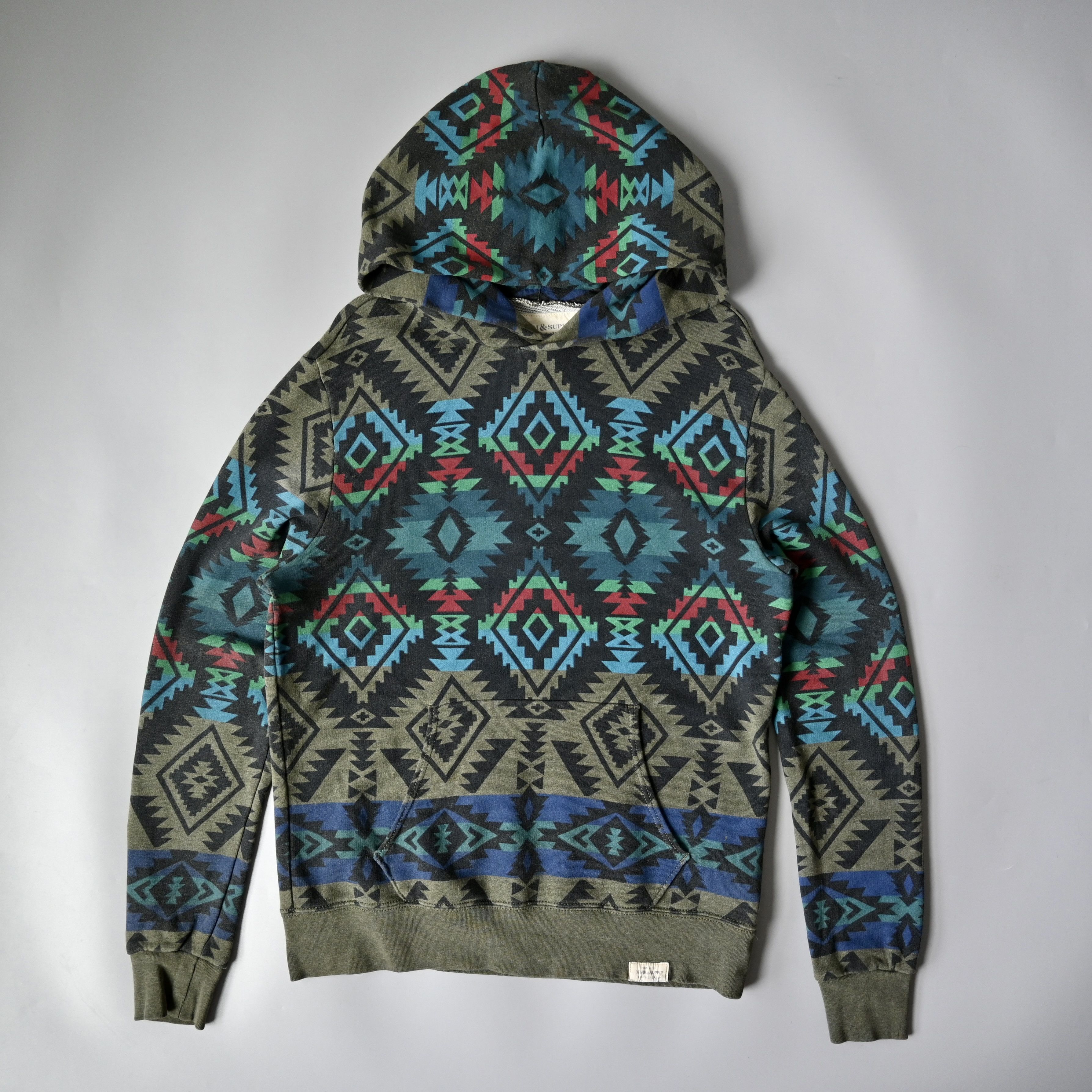 Polo Ralph popular Lauren Aztec blue cotton hooded sweater