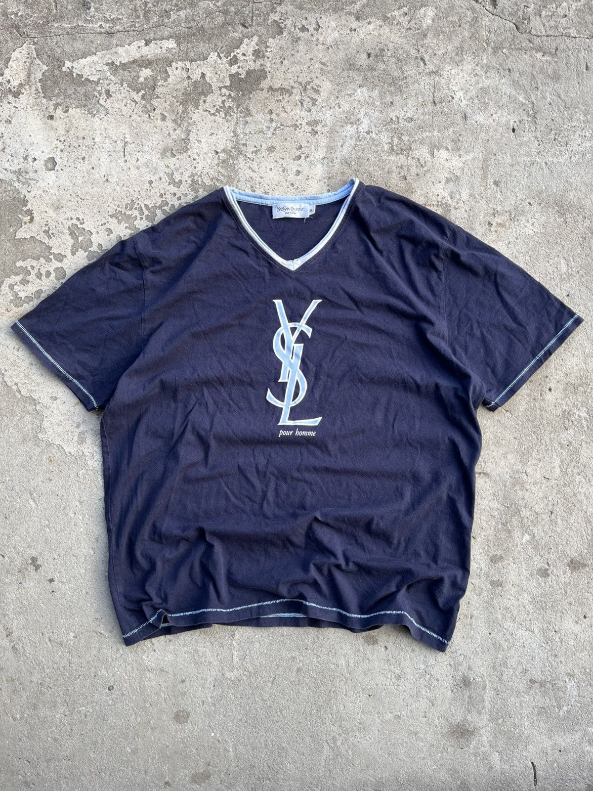 Vintage Yves Saint Laurent Big YSL Logo T shirt Tee Baggy