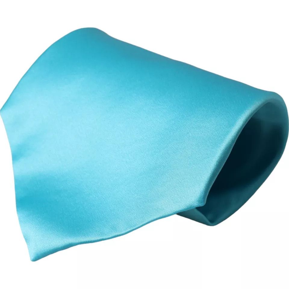 Dolce & Gabbana Light Blue Satin Silk Wide Adjustable Men Men's Tie Size ONE SIZE - 1 Thumbnail