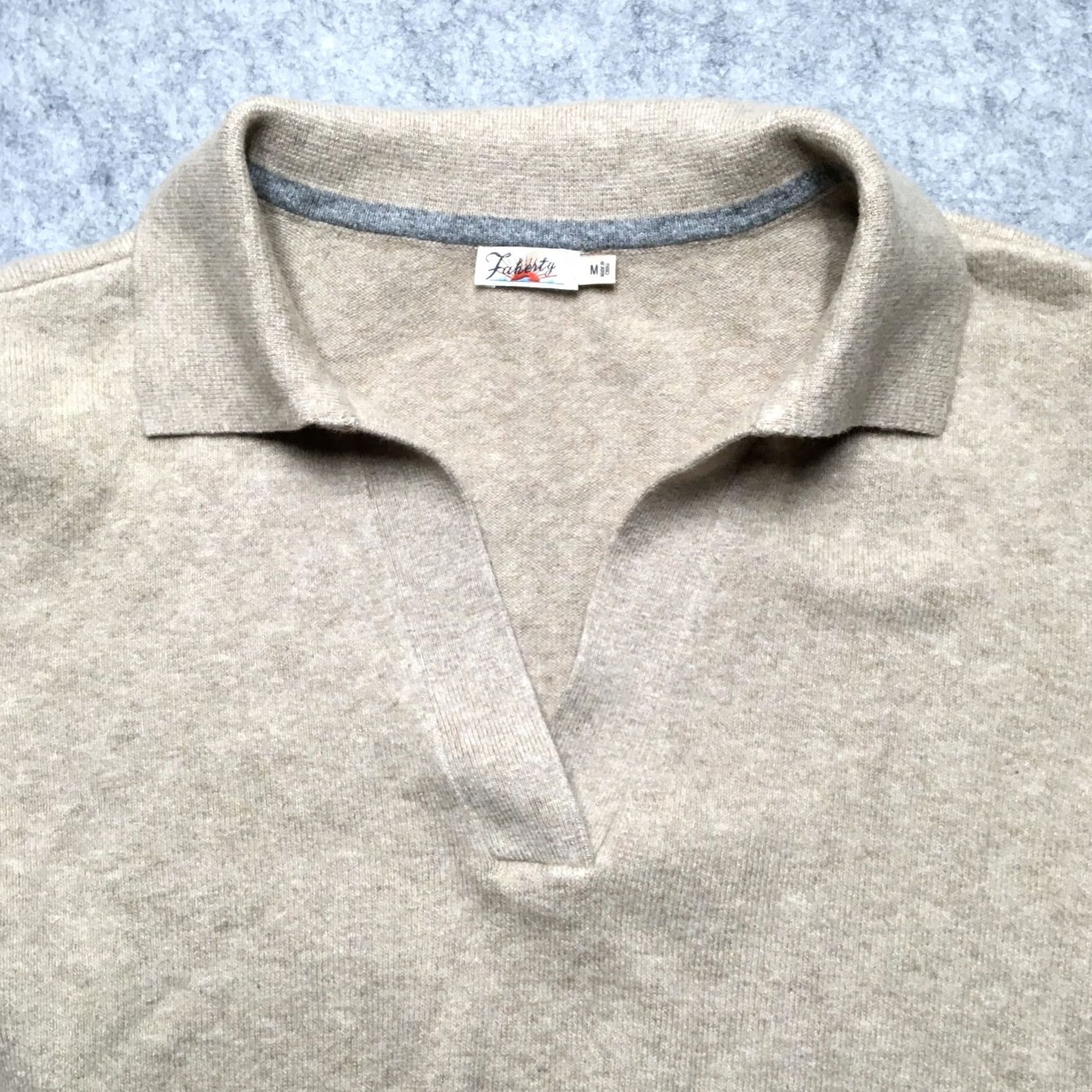 Faherty Faherty Sweater Polo Womens M Oatmeal Beige Collared V Neck Pullover Knit Cotton Blend Long Sleeve Modern Classic Preppy Womens Size M / US 6-8 / IT 42-44 - 3 Thumbnail