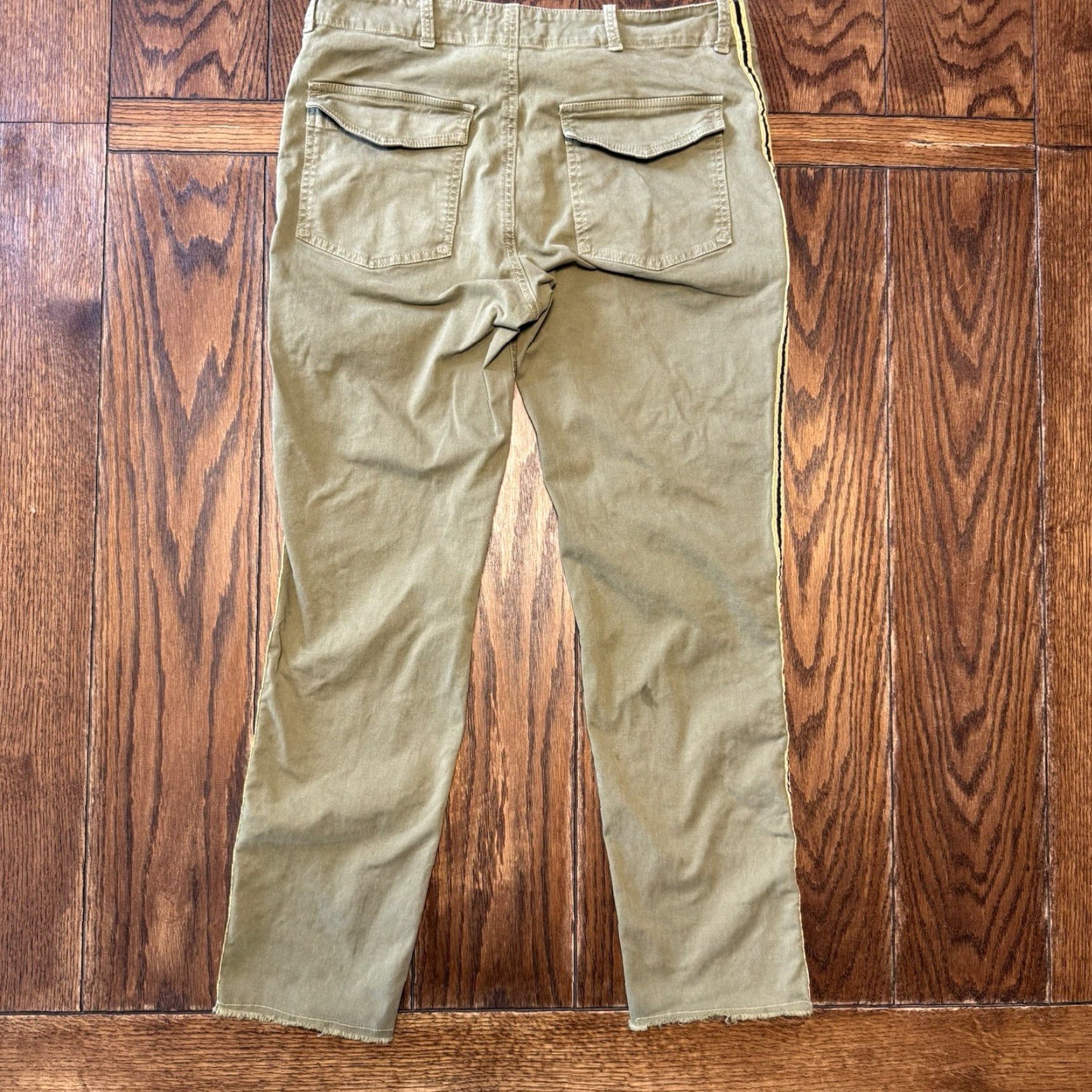 Nili Lotan Nili Lotan East Hampton Pants Women’s Size 8 Army Green Yellow Tape Stripe Chino Pockets Slim Tapered 32x27 Womens Size 30" / US 8 / IT 44 - 7 Thumbnail