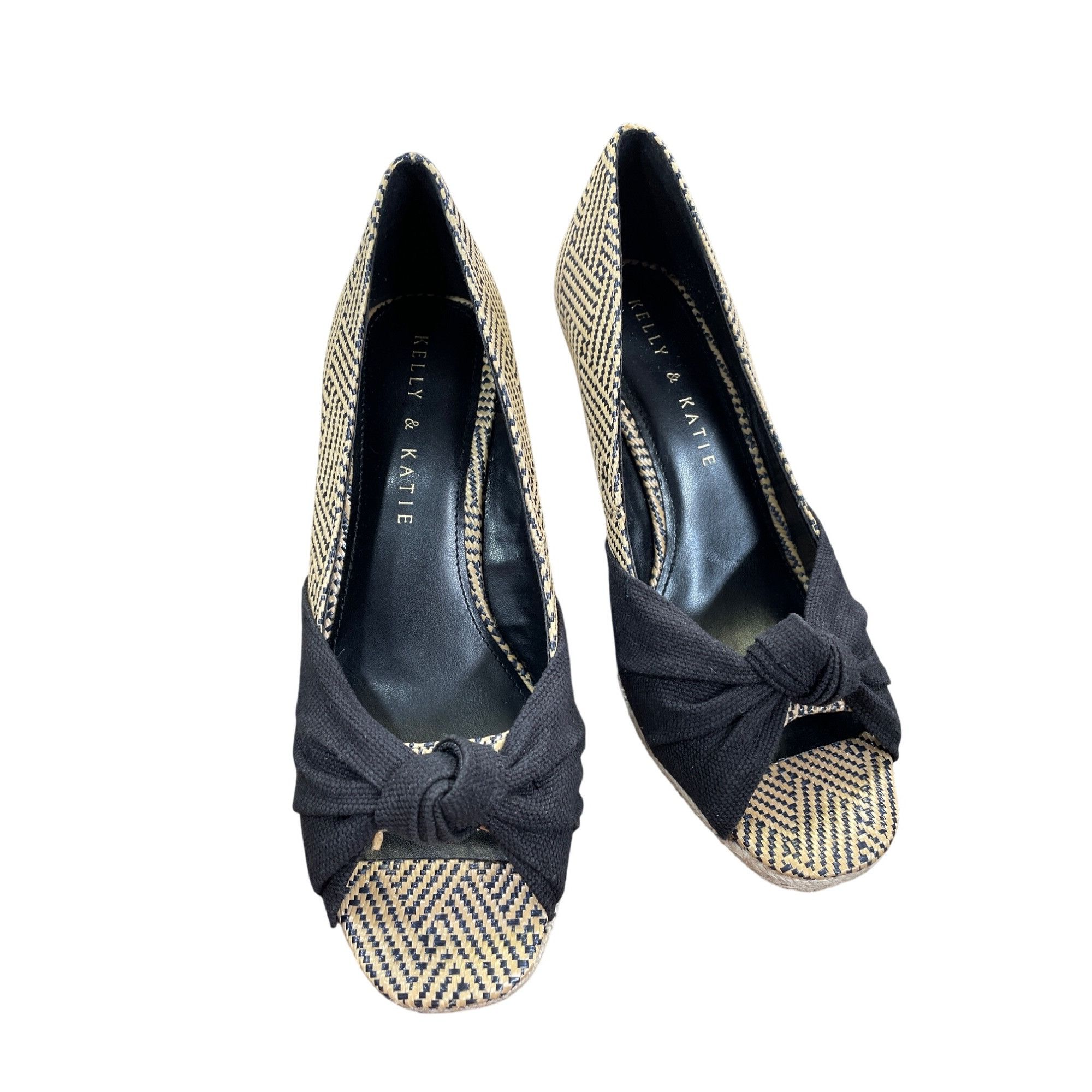Other Kelly & Katie Black Beige brown PeepToe Wedge Heels Size 6M Size US 6 / IT 36 - 11 Thumbnail