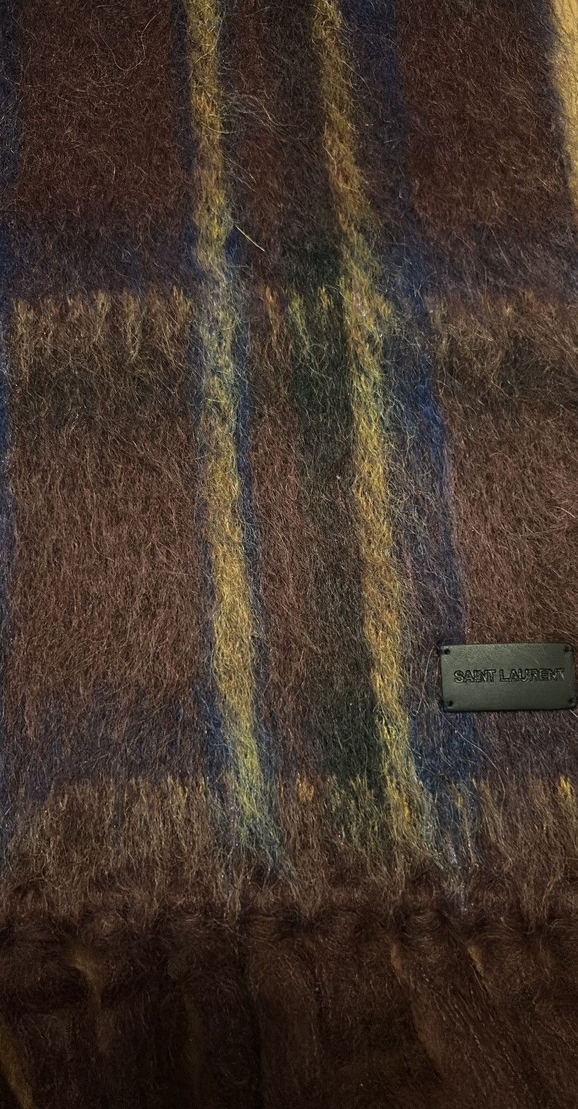 Saint Laurent Paris Saint Laurent Tartan Knit Fringed Scarf in Mohair Blend Size ONE SIZE - 3 Thumbnail