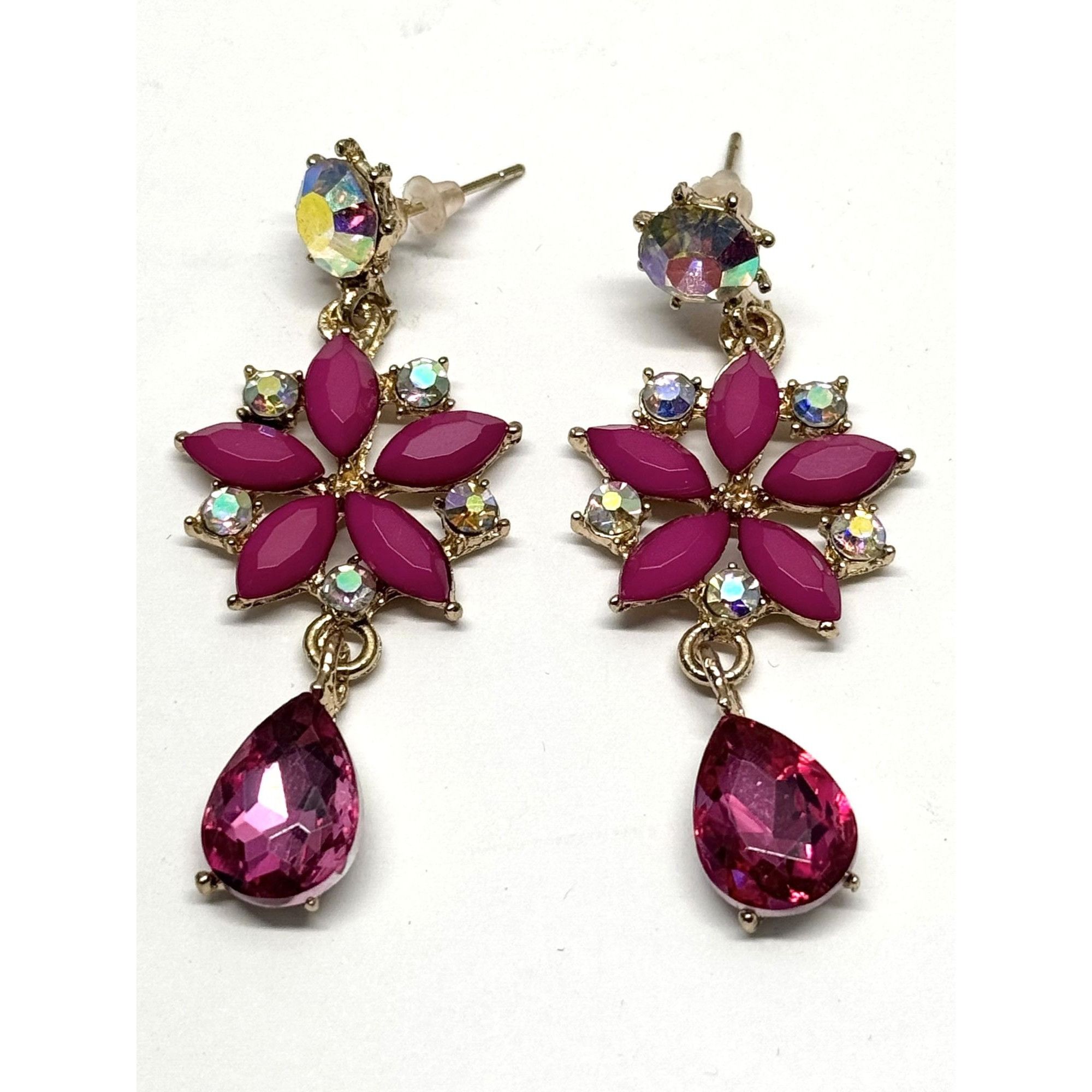 Vintage Pink rhinestone flower dangle earrings Size ONE SIZE - 1 Thumbnail